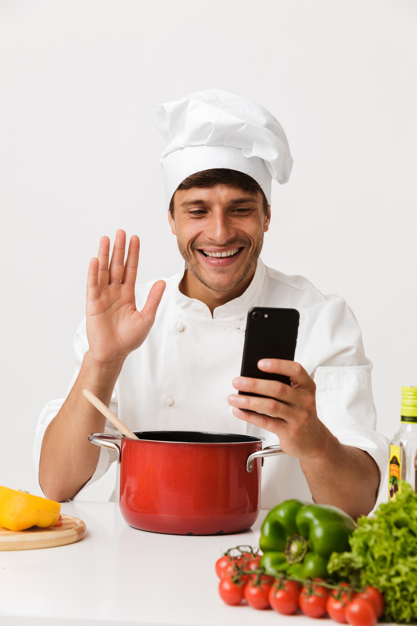 Chef smiling during an online consultation
