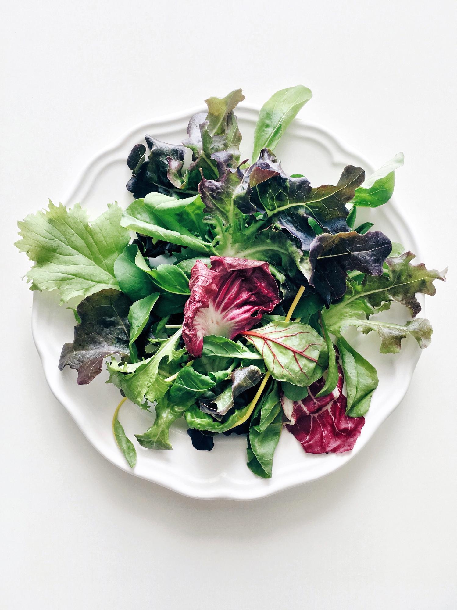 Plated seasonal salad with herbs